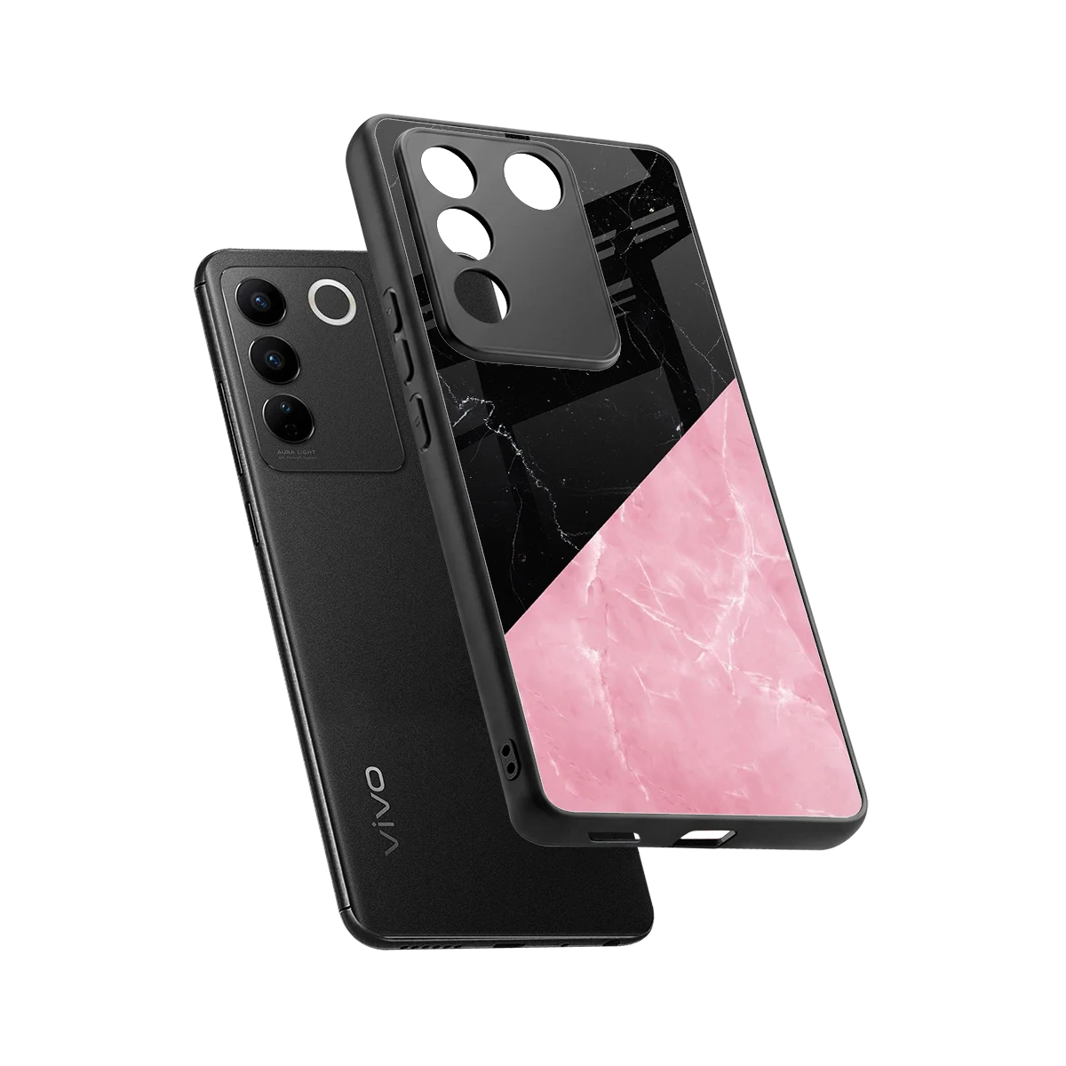 Obsidian Rose sleek vivo v27 5g cover with tempered glass back and TPU edges