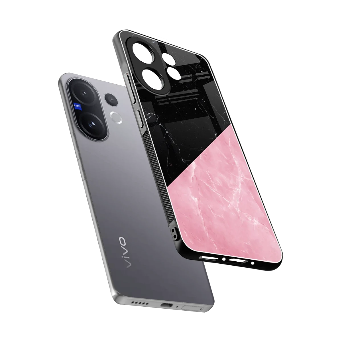 Obsidian Rose sleek vivo v60 cover with tempered glass back and TPU edges