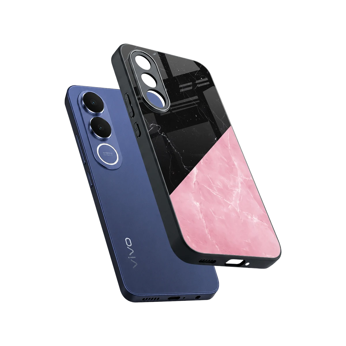 Obsidian Rose sleek vivo v70 fe cover with tempered glass back and TPU edges