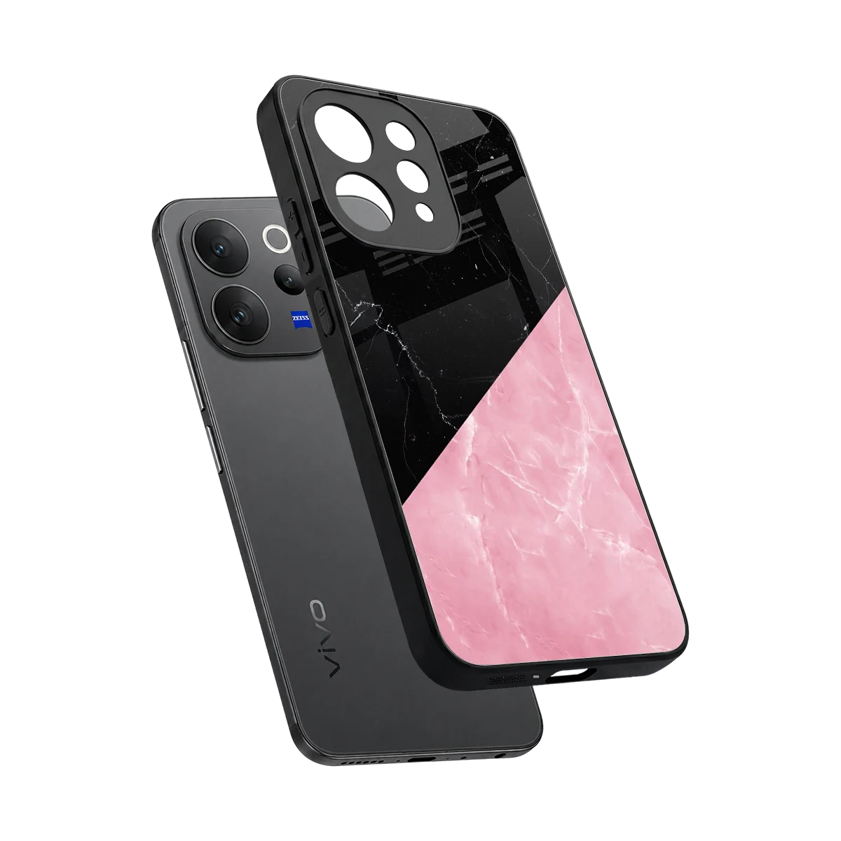 Obsidian Rose sleek vivo v70 cover with tempered glass back and TPU edges
