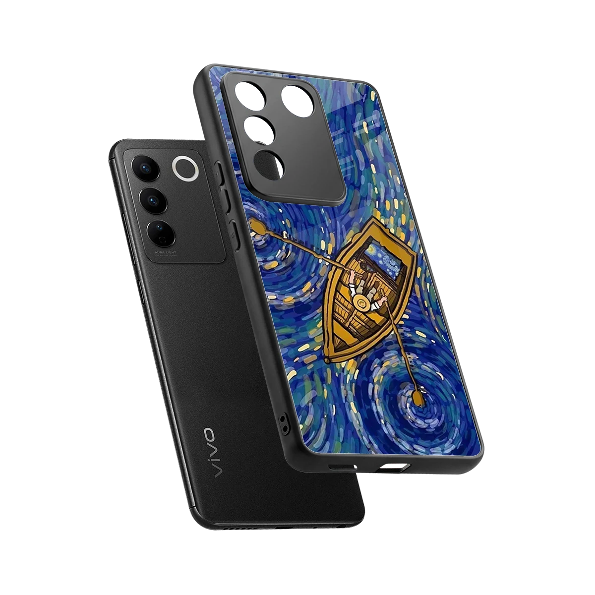 Ocean Voyage sleek vivo v27 5g cover with tempered glass back and TPU edges