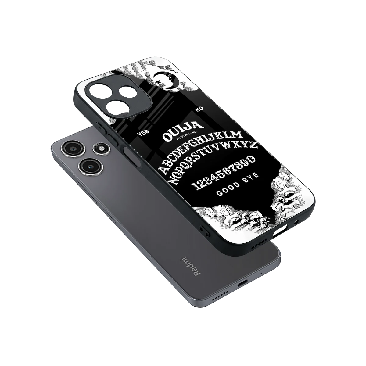 Ouija sleek redmi 12 5g cover with tempered glass back and TPU edges