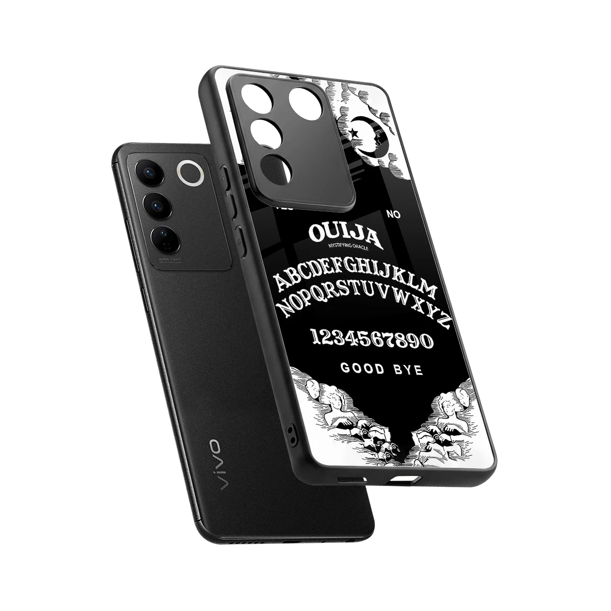 Ouija sleek vivo v27 5g cover with tempered glass back and TPU edges