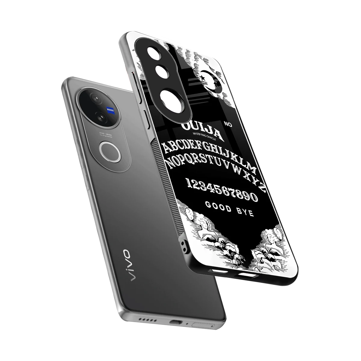 Ouija sleek vivo v50 cover with tempered glass back and TPU edges