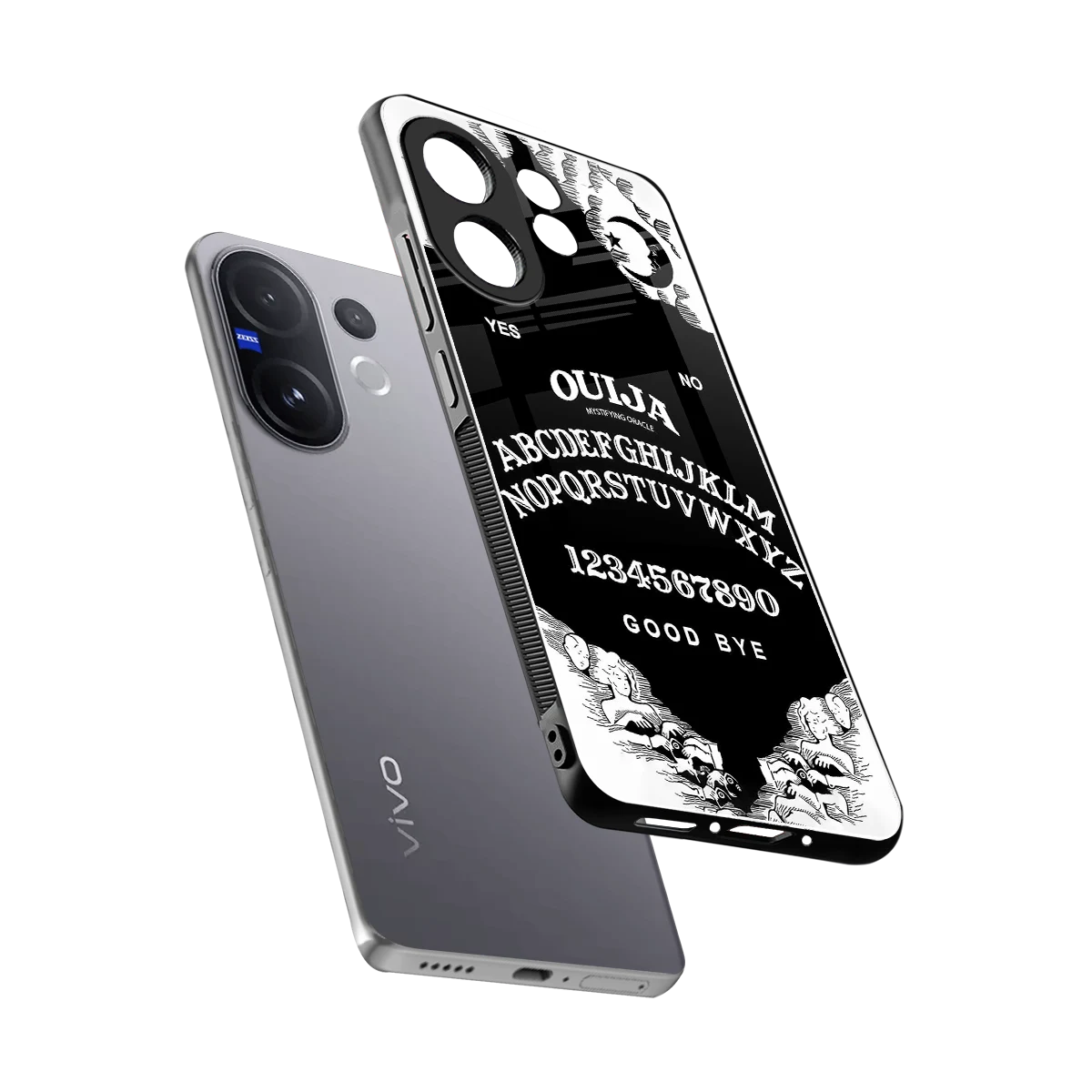 Ouija sleek vivo v60 cover with tempered glass back and TPU edges
