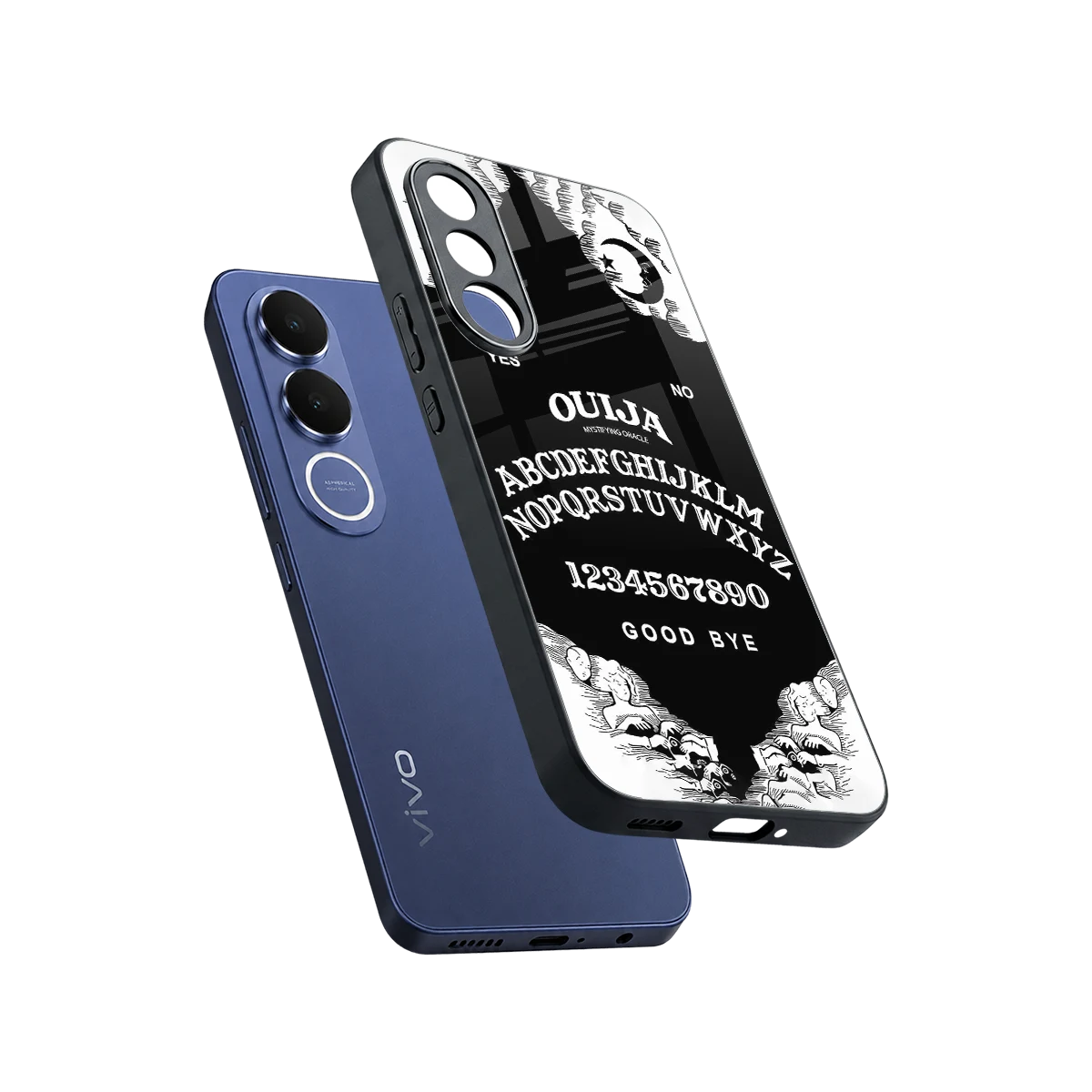 Ouija sleek vivo v70 fe cover with tempered glass back and TPU edges