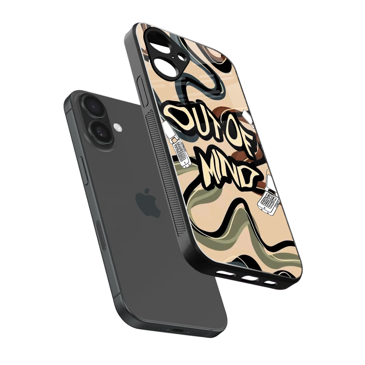 Outta Mind sleek iPhone 16 cover with tempered glass back and TPU edges