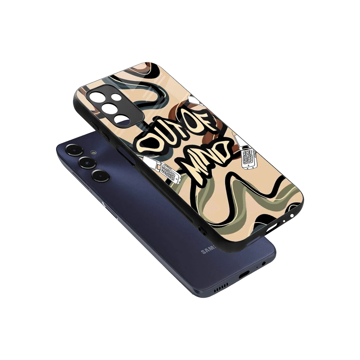 Outta Mind sleek samsung galaxy m14 5g cover with tempered glass back and TPU edges