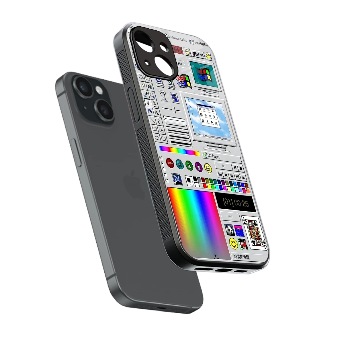 Paint Retro sleek iphone 15 cover with tempered glass back and TPU edges