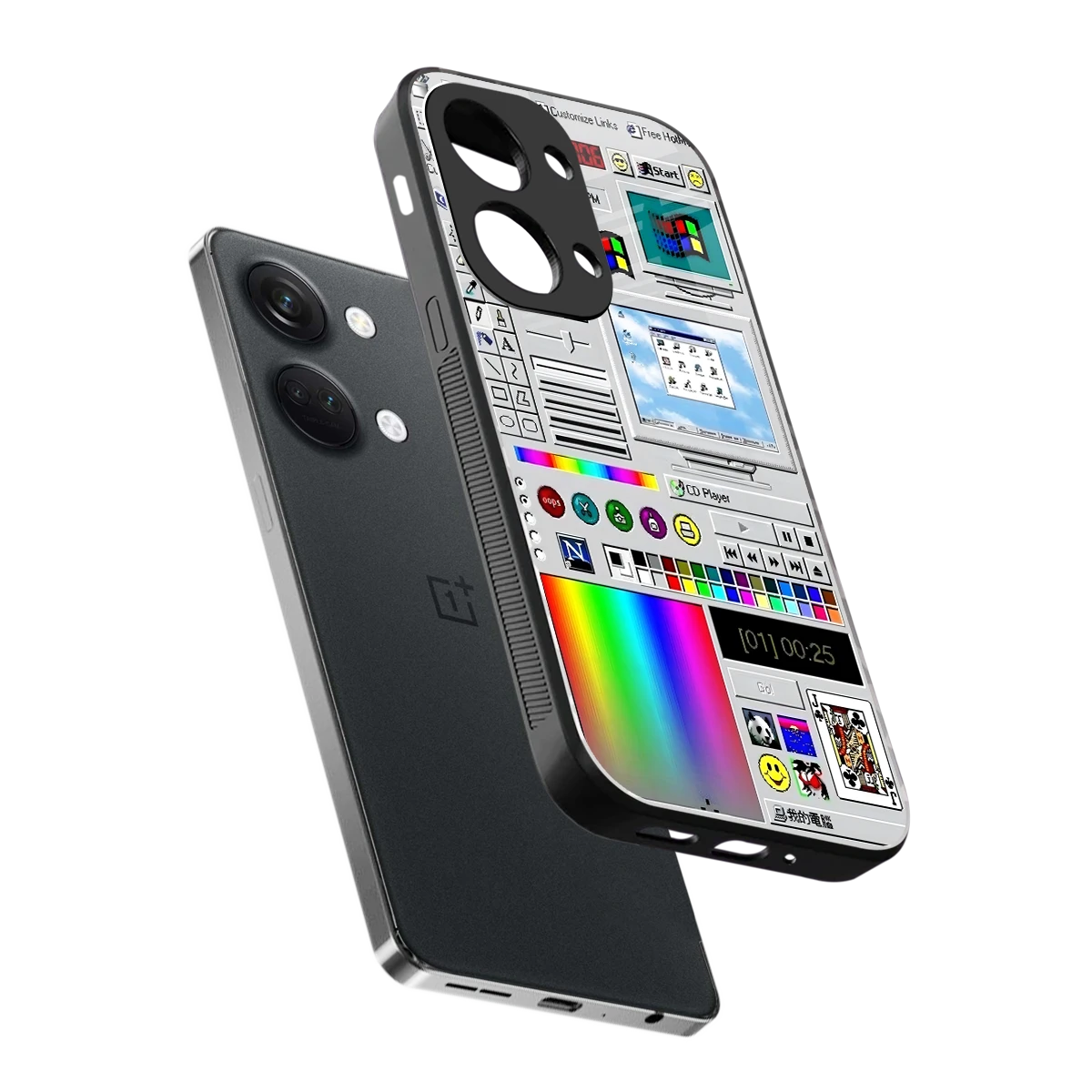 Paint Retro sleek oneplus nord 3 cover with tempered glass back and TPU edges