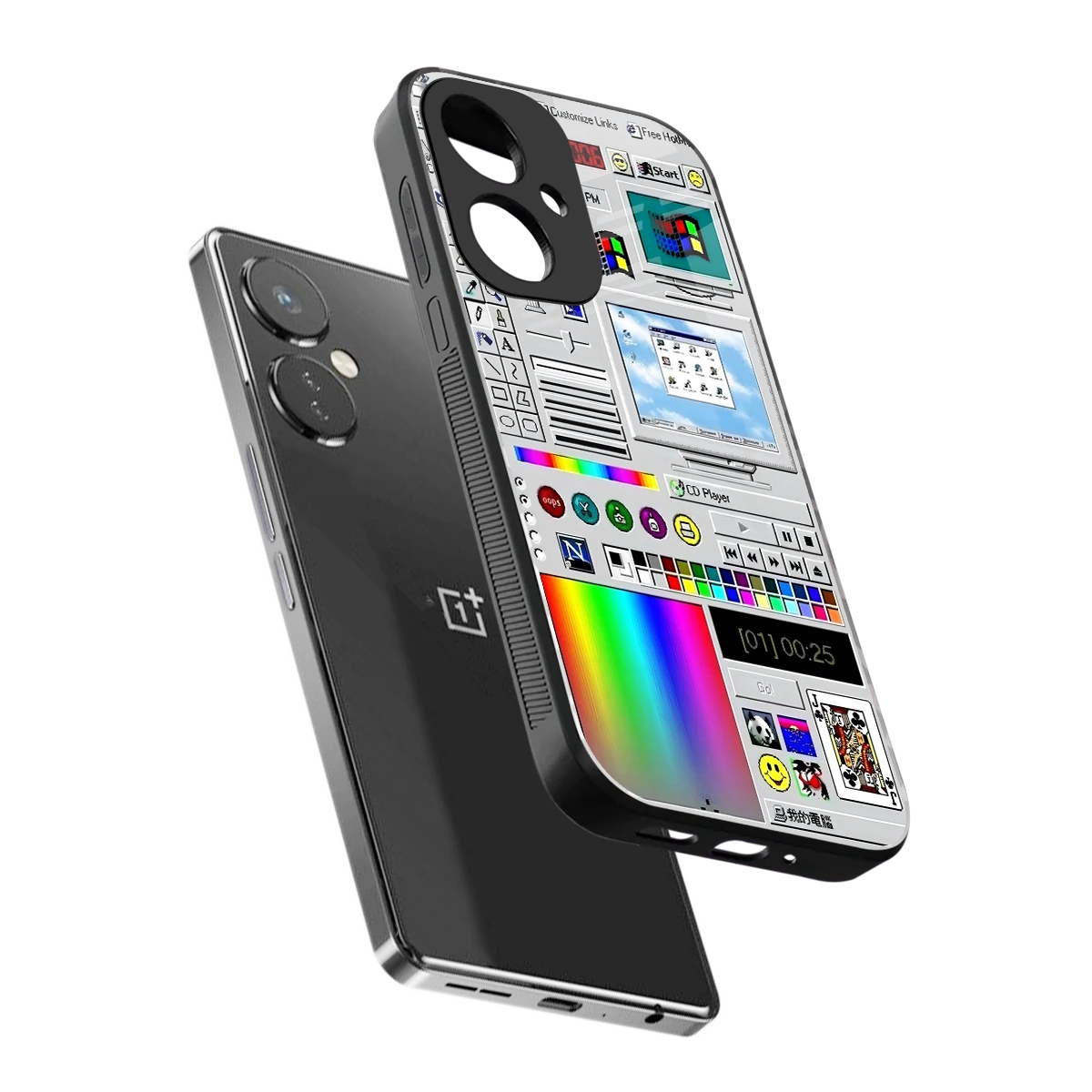 Paint Retro sleek oneplus nord ce 3 cover with tempered glass back and TPU edges