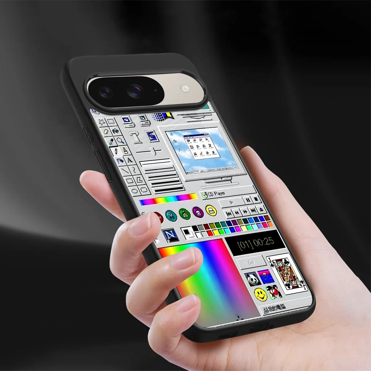 Paint Retro sleek google pixel 9 cover with tempered glass back and TPU edges