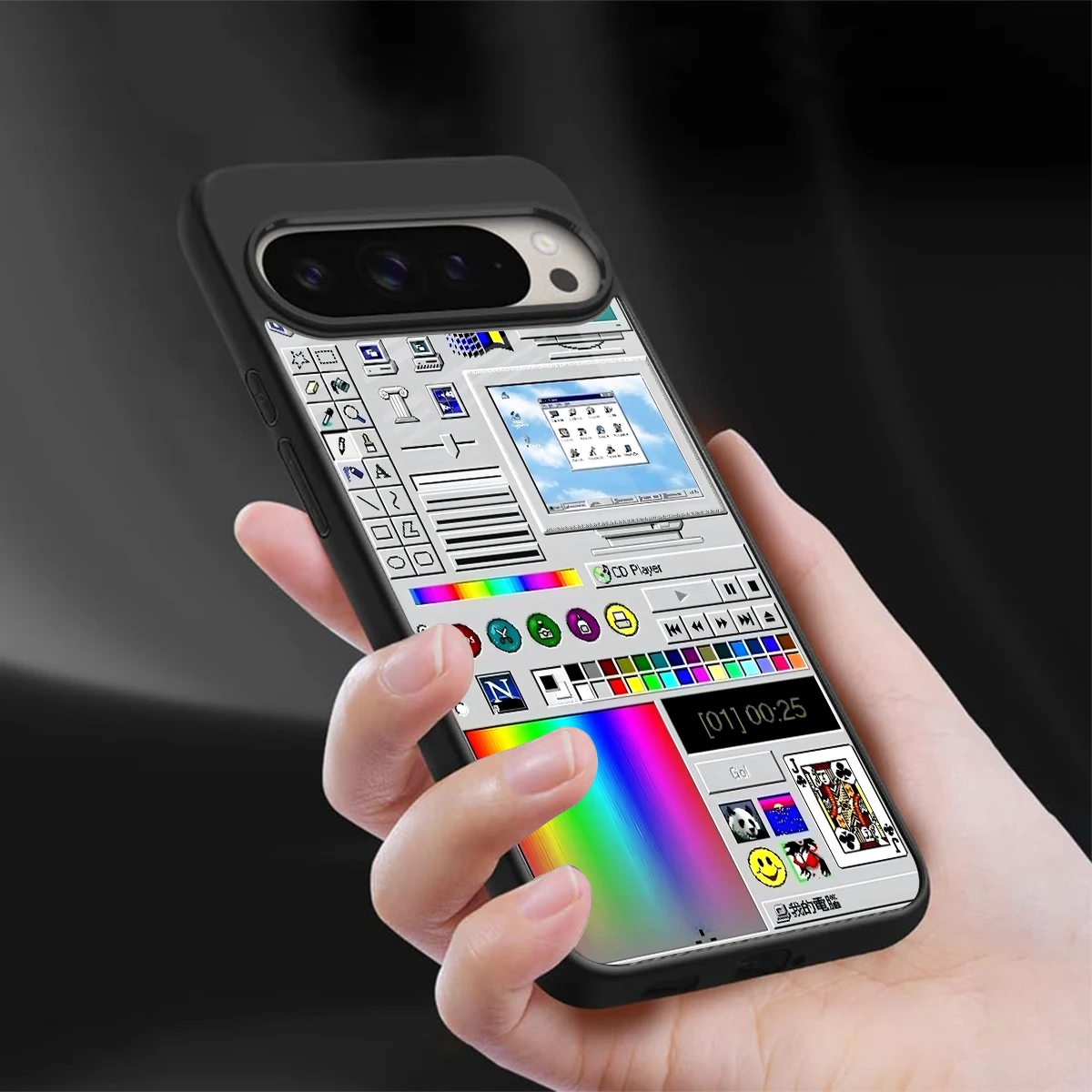 Paint Retro sleek google pixel 9 pro cover with tempered glass back and TPU edges