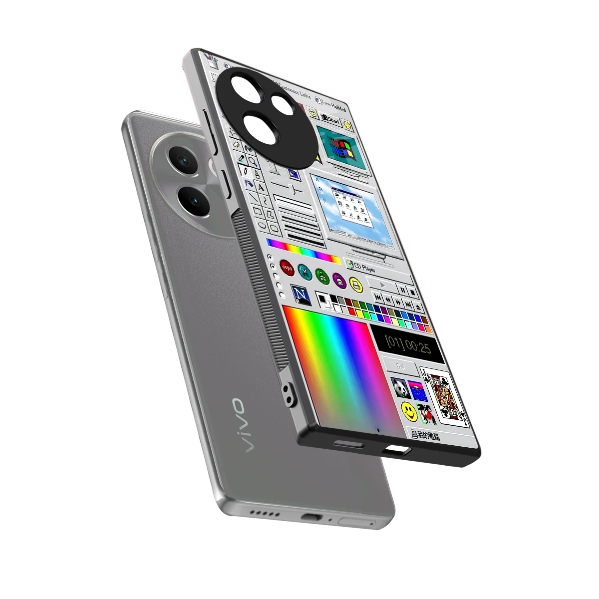 Paint Retro sleek vivo v30e cover with tempered glass back and TPU edges