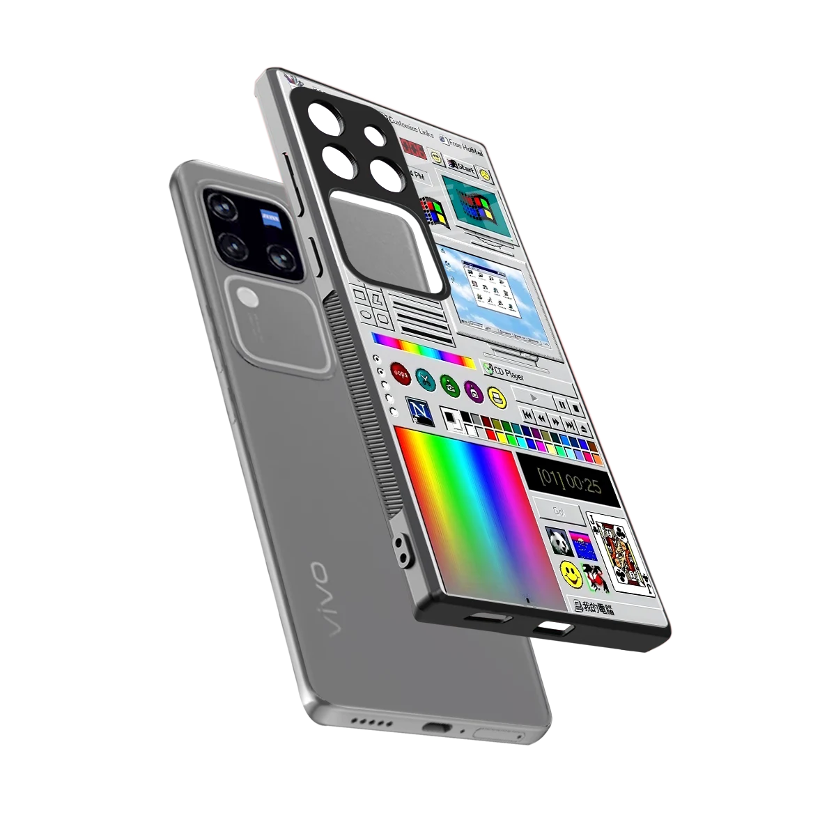 Paint Retro sleekvivo v30 pro cover with tempered glass back and TPU edges