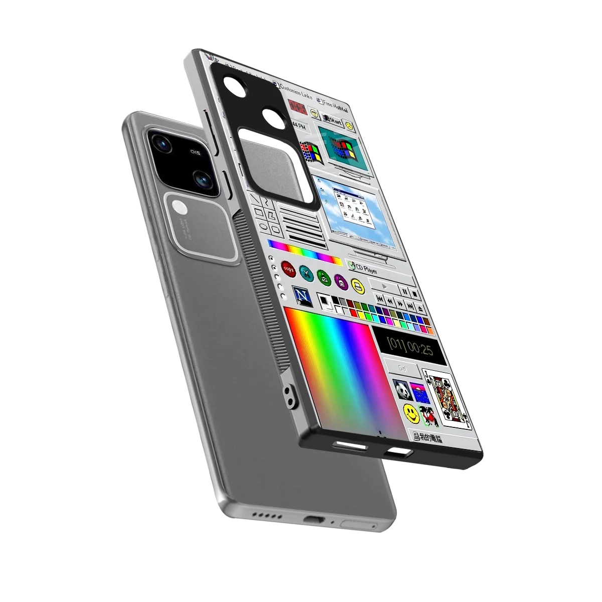 Paint Retro sleek vivo v30 cover with tempered glass back and TPU edges