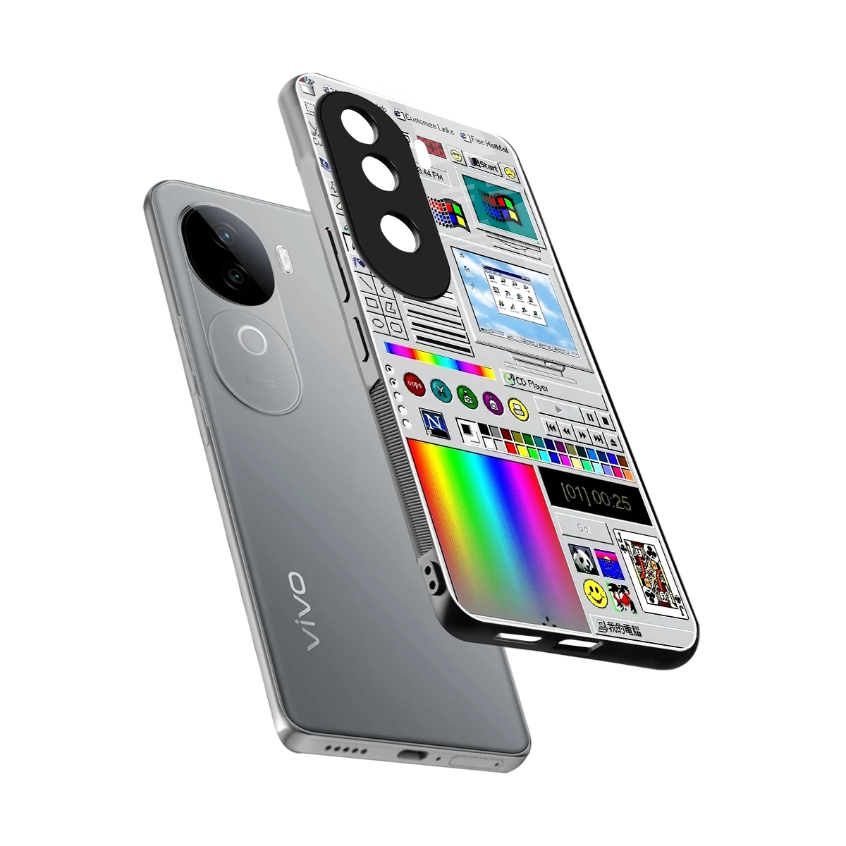 Paint Retro sleek vivo v40e cover with tempered glass back and TPU edges