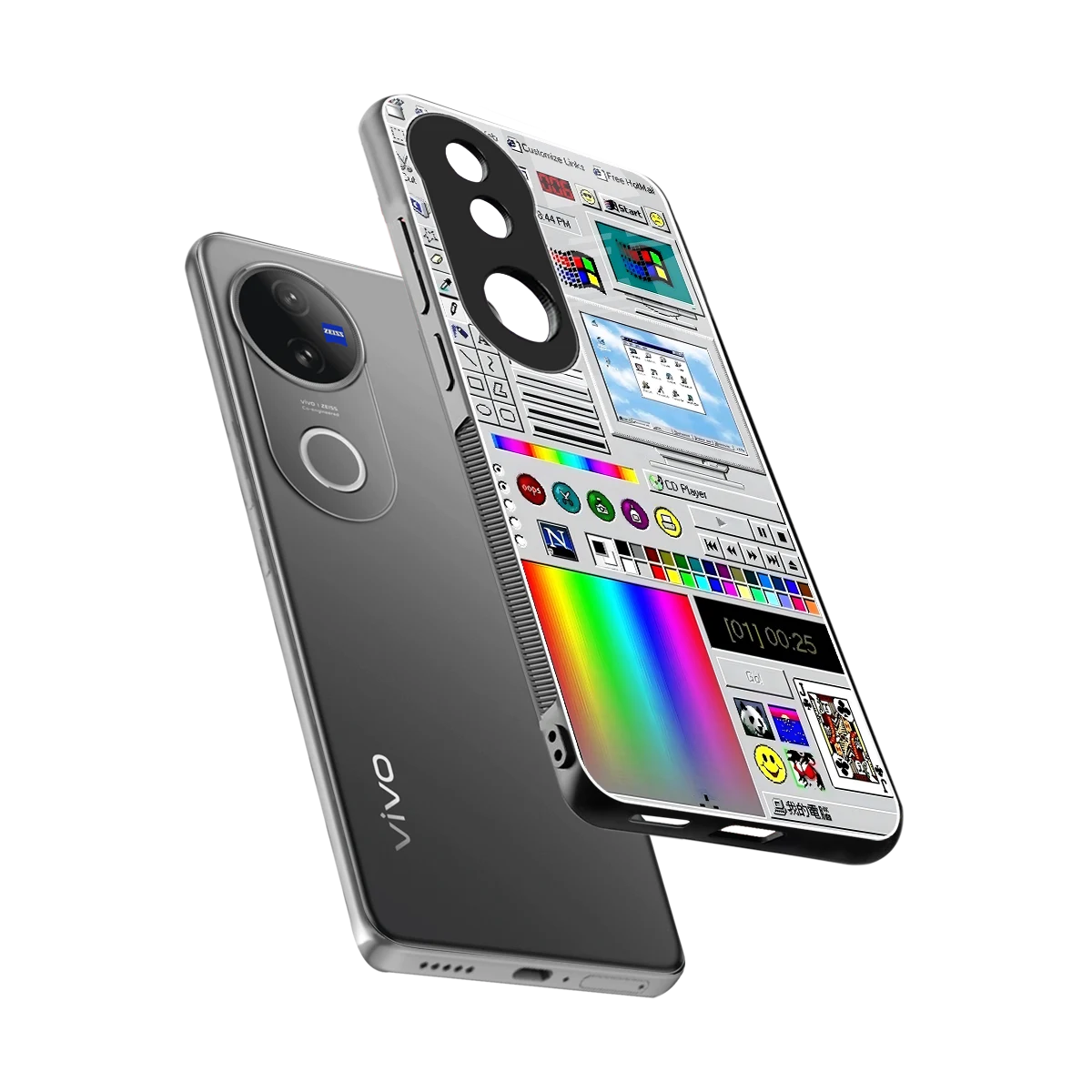 Paint Retro sleek vivo v50 cover with tempered glass back and TPU edges