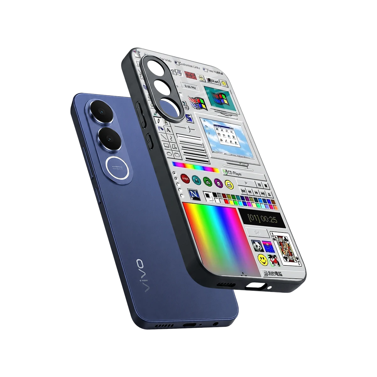 Paint Retro sleek vivo v70 fe cover with tempered glass back and TPU edges
