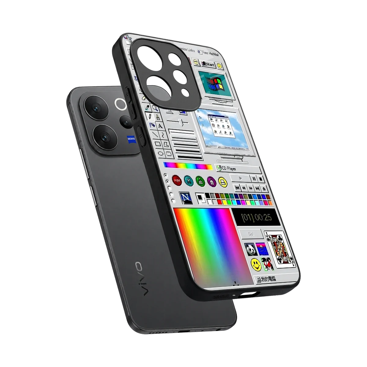Paint Retro sleek vivo v70 cover with tempered glass back and TPU edges