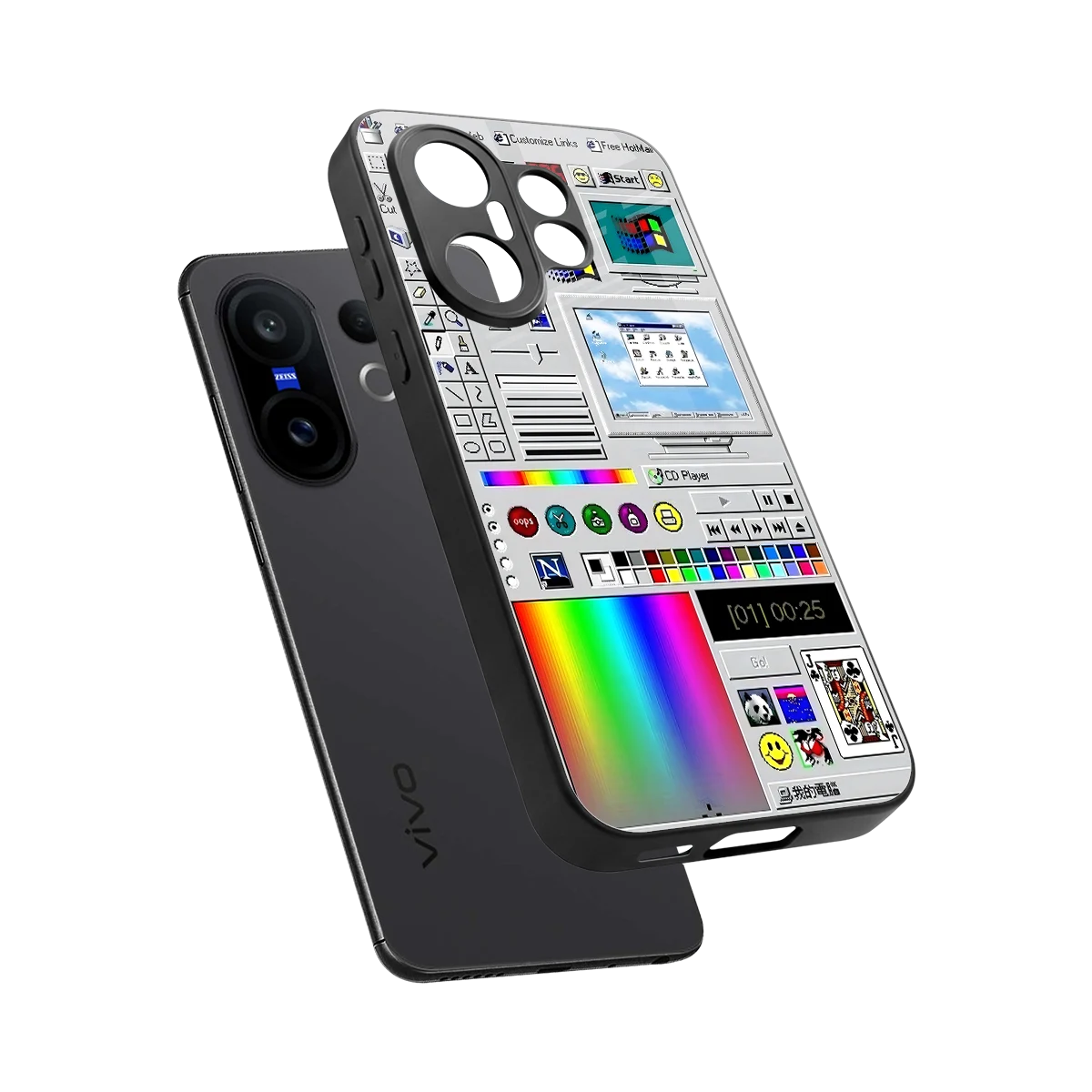Paint Retro sleek vivo x200 fe cover with tempered glass back and TPU edges