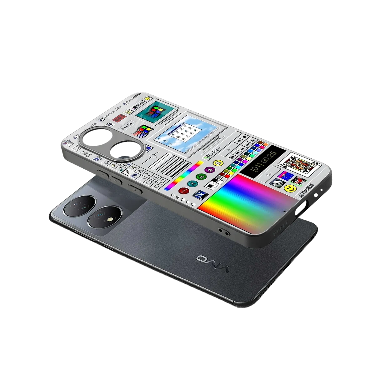 Paint Retro sleek Vivo-y100 cover with tempered glass back and TPU edges