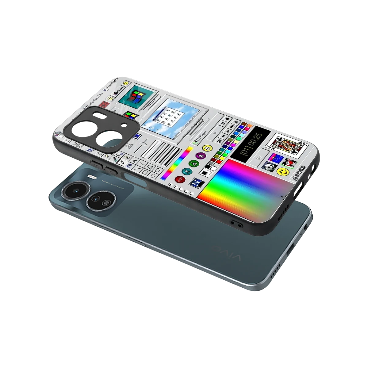 Paint Retro sleek vivo y16 cover with tempered glass back and TPU edges