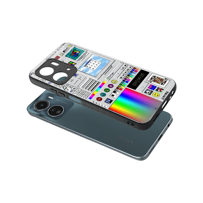 Paint Retro sleek vivo y16 cover with tempered glass back and TPU edges