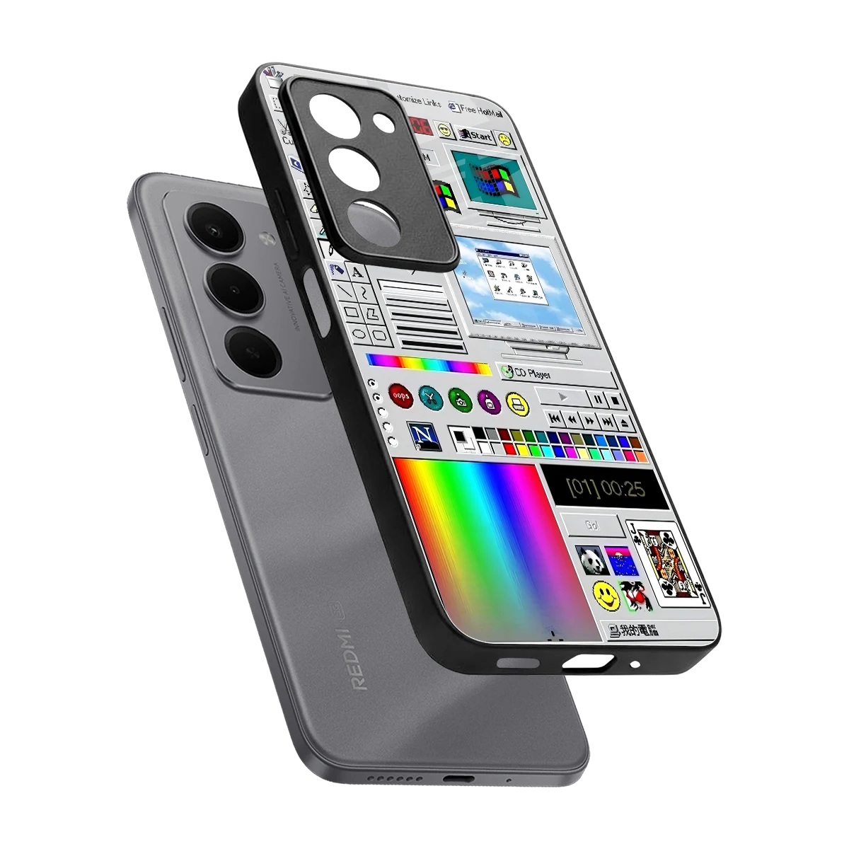 Paint Retro sleek redmi 15 5g cover with tempered glass back and TPU edges
