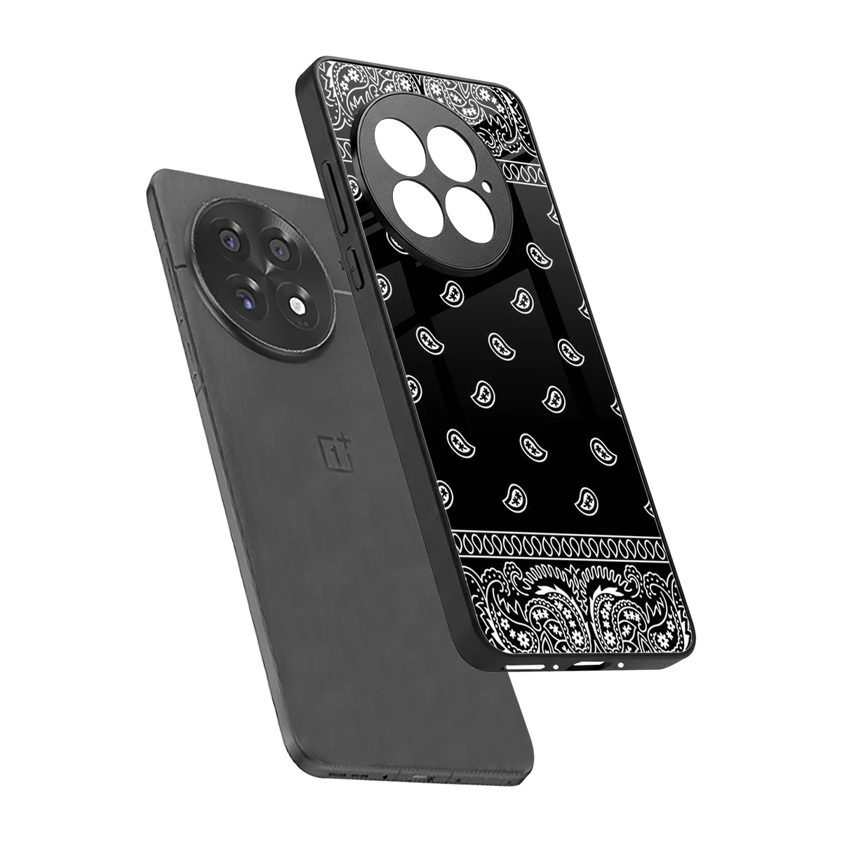 Paisley Black sleek oneplus 13 cover with tempered glass back and TPU edges