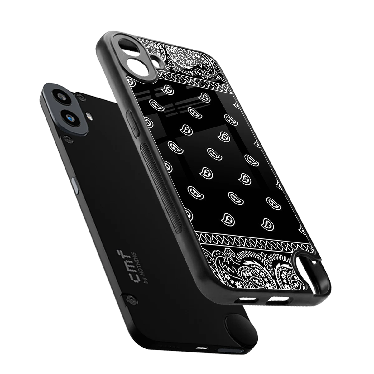 Paisley Black sleek cmf nothing phone 1 cover with tempered glass back and TPU edges