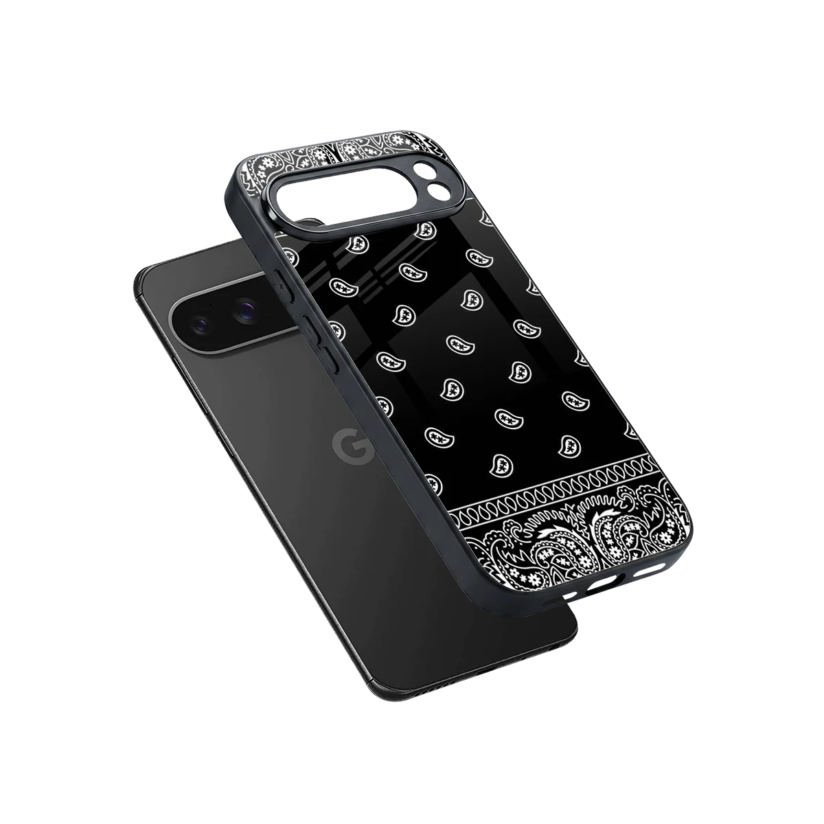 Paisley Black sleek google pixel 10 pro xl cover with tempered glass back and TPU edges