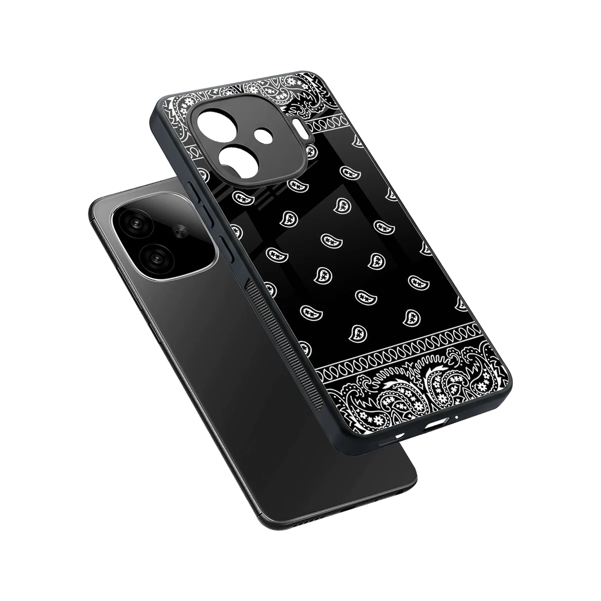 Paisley Black sleek iqoo neo 10r 5g cover with tempered glass back and TPU edges