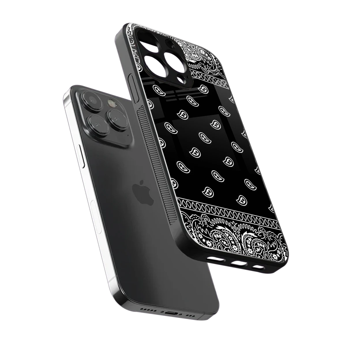 Paisley Black sleek iphone 12 pro max cover with tempered glass back and TPU edges