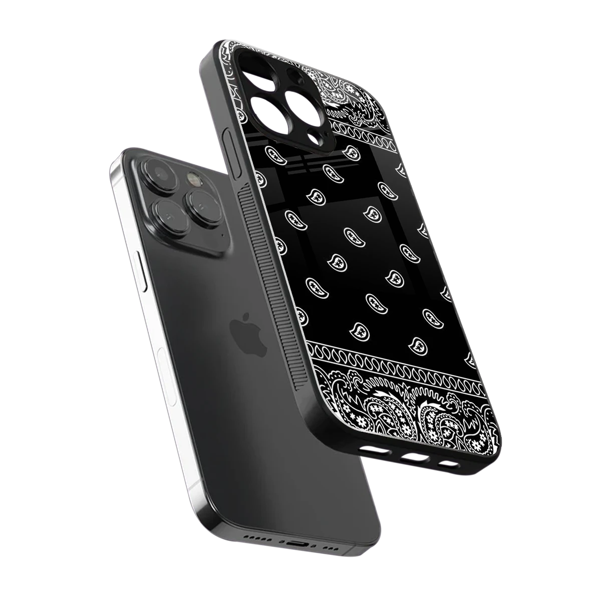 Paisley Black sleek iphone 13 pro cover with tempered glass back and TPU edges