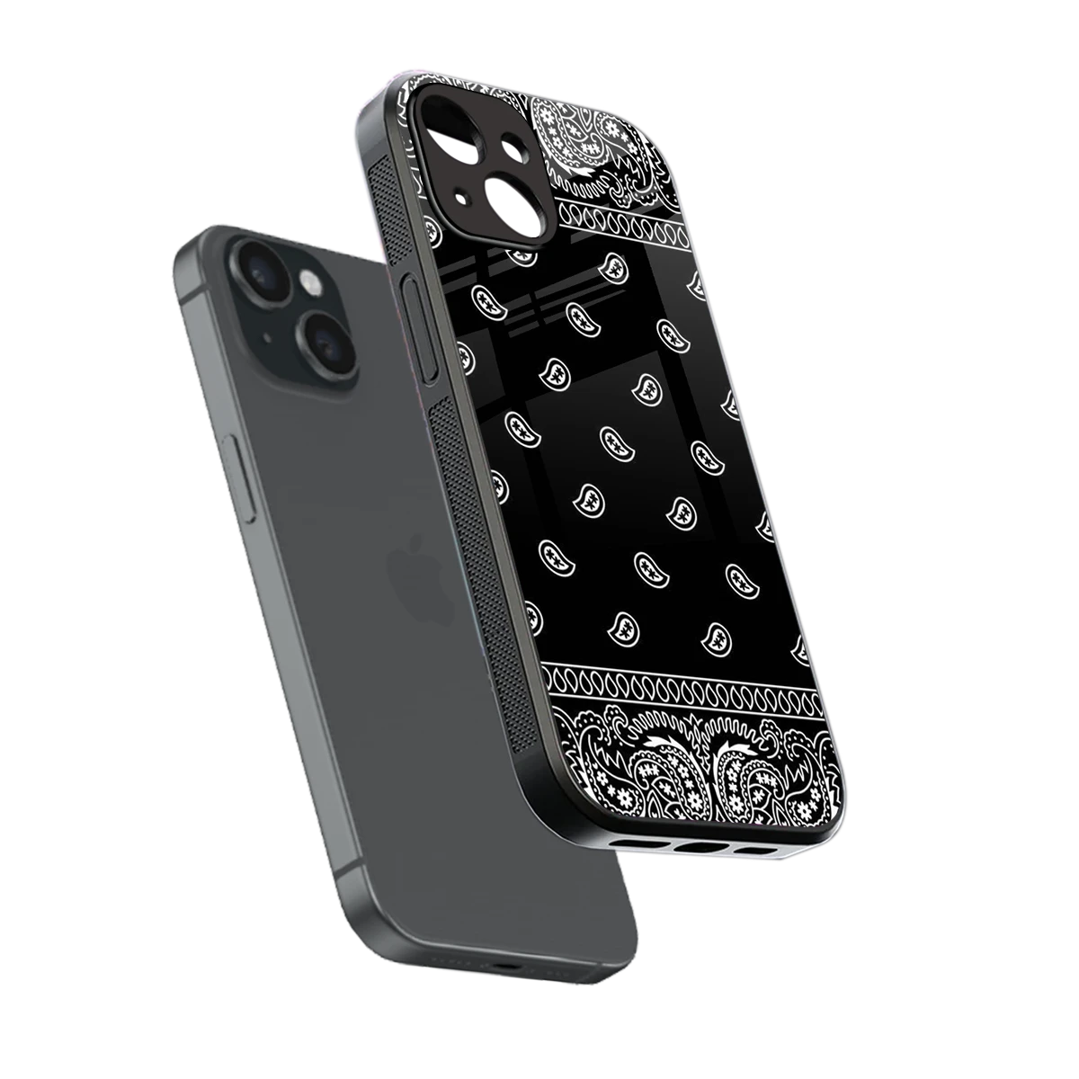 Paisley Black sleek iphone 13 cover with tempered glass back and TPU edges