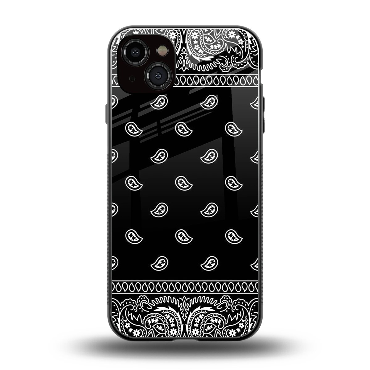Paisley Black back phone cover | glass case for iphone 15 plus