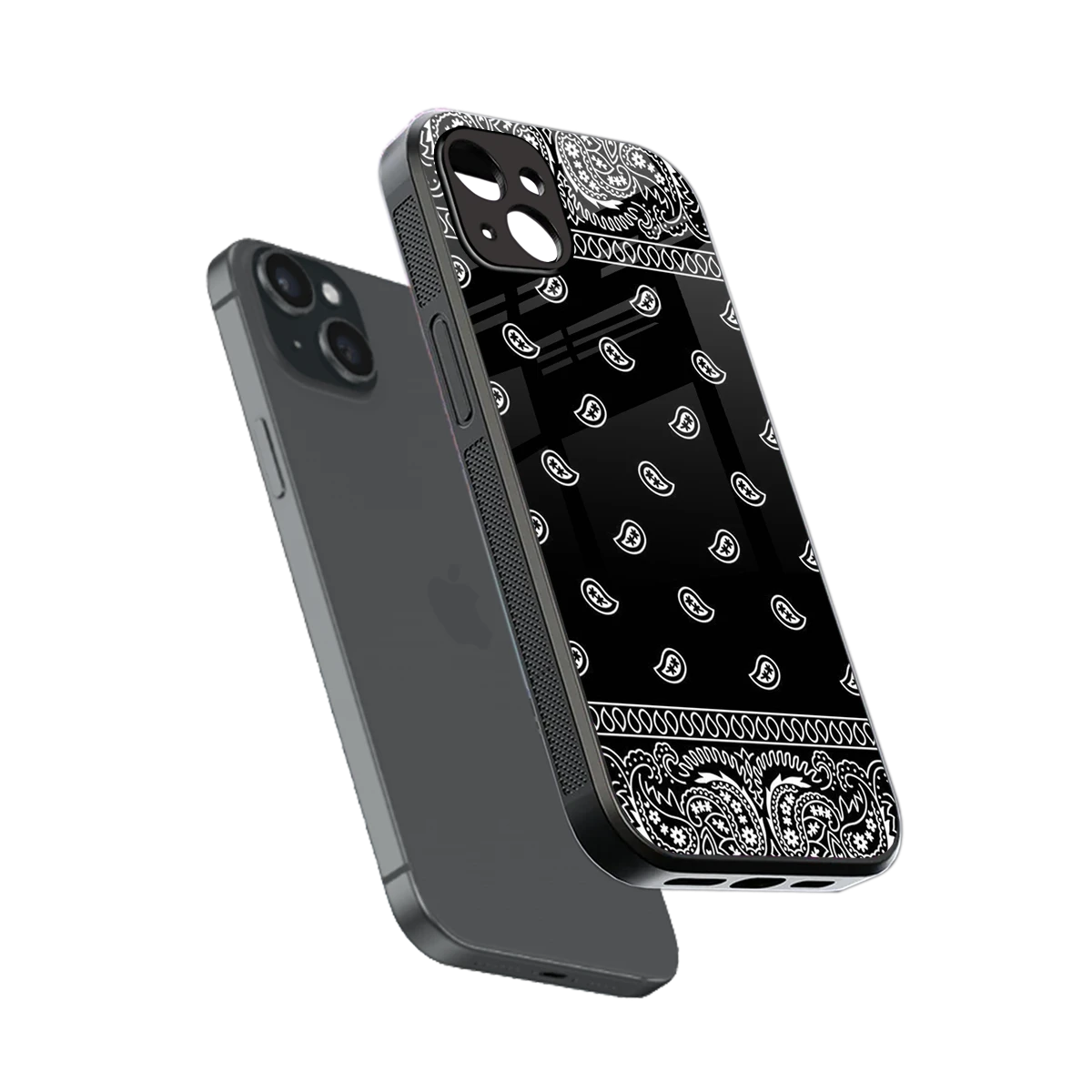 Paisley Black sleek iphone 14 plus cover with tempered glass back and TPU edges