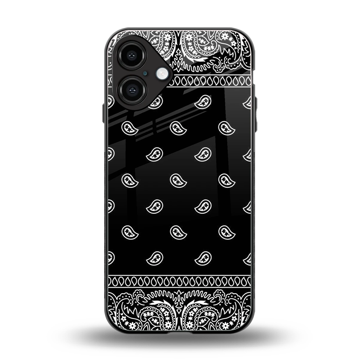 Paisley Black back phone cover | glass case for iphone 16 plus