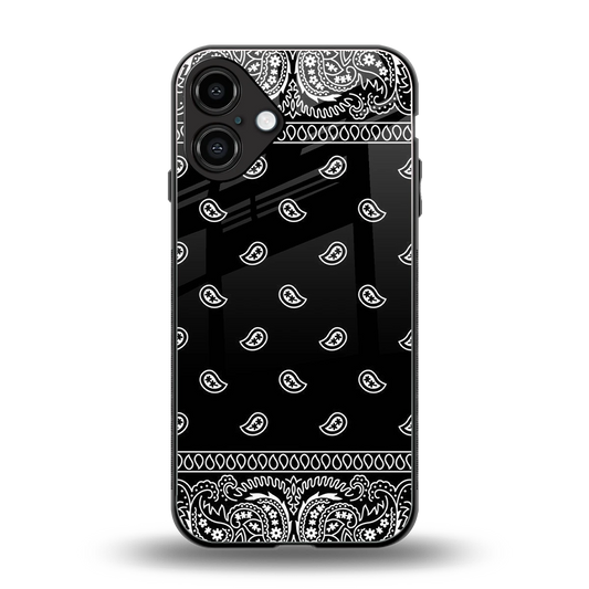 Paisley Black back phone cover | glass case for iphone 16 plus