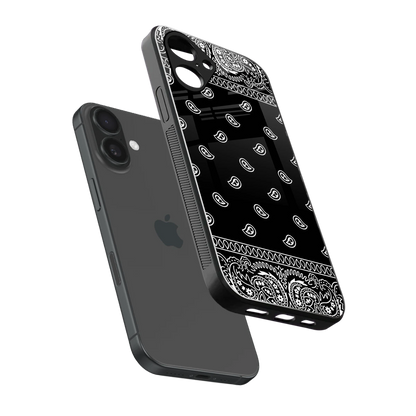 Paisley Black sleek iPhone 16 cover with tempered glass back and TPU edges