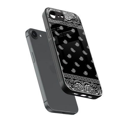 Paisley Black sleek iphone 16e cover with tempered glass back and TPU edges