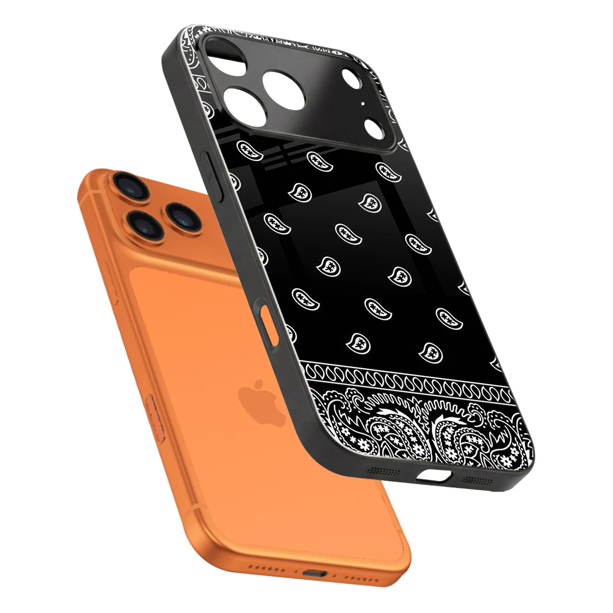 Paisley Black sleek iphone 17 pro cover with tempered glass back and TPU edges