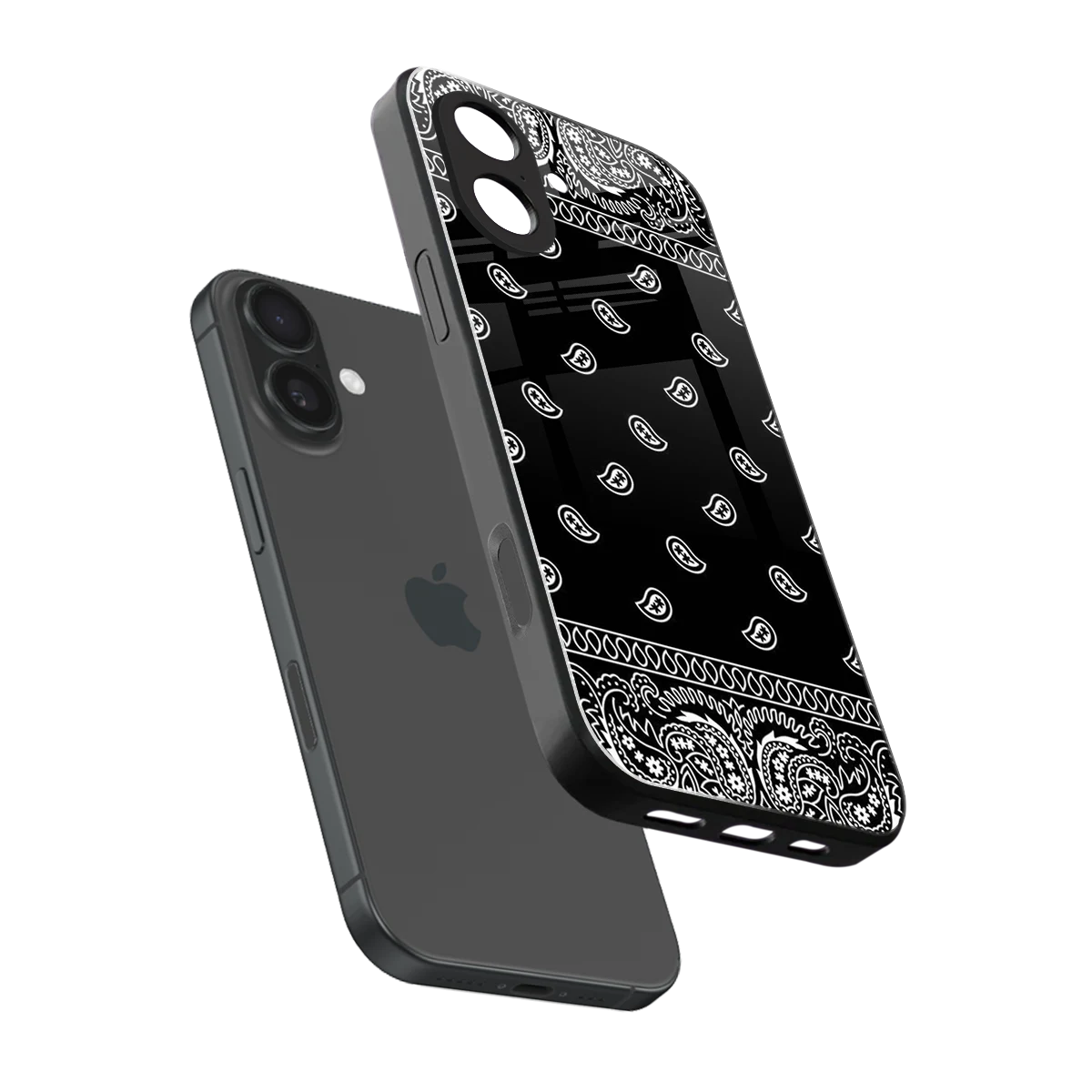Paisley Black sleek iphone 17 cover with tempered glass back and TPU edges