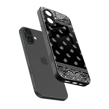 Paisley Black sleek iphone 17 cover with tempered glass back and TPU edges
