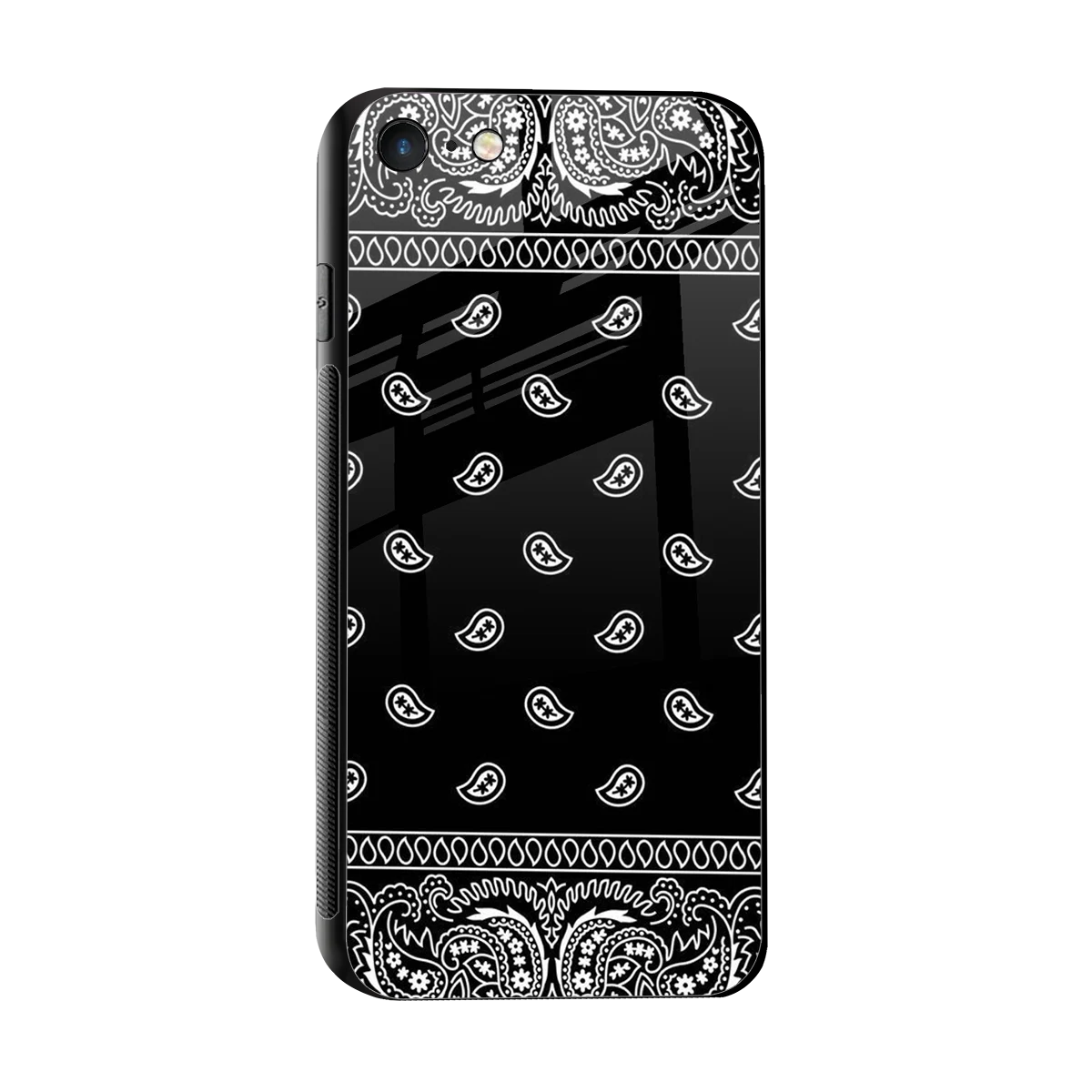Paisley Black sleek iphone 7 cover with tempered glass back and TPU edges