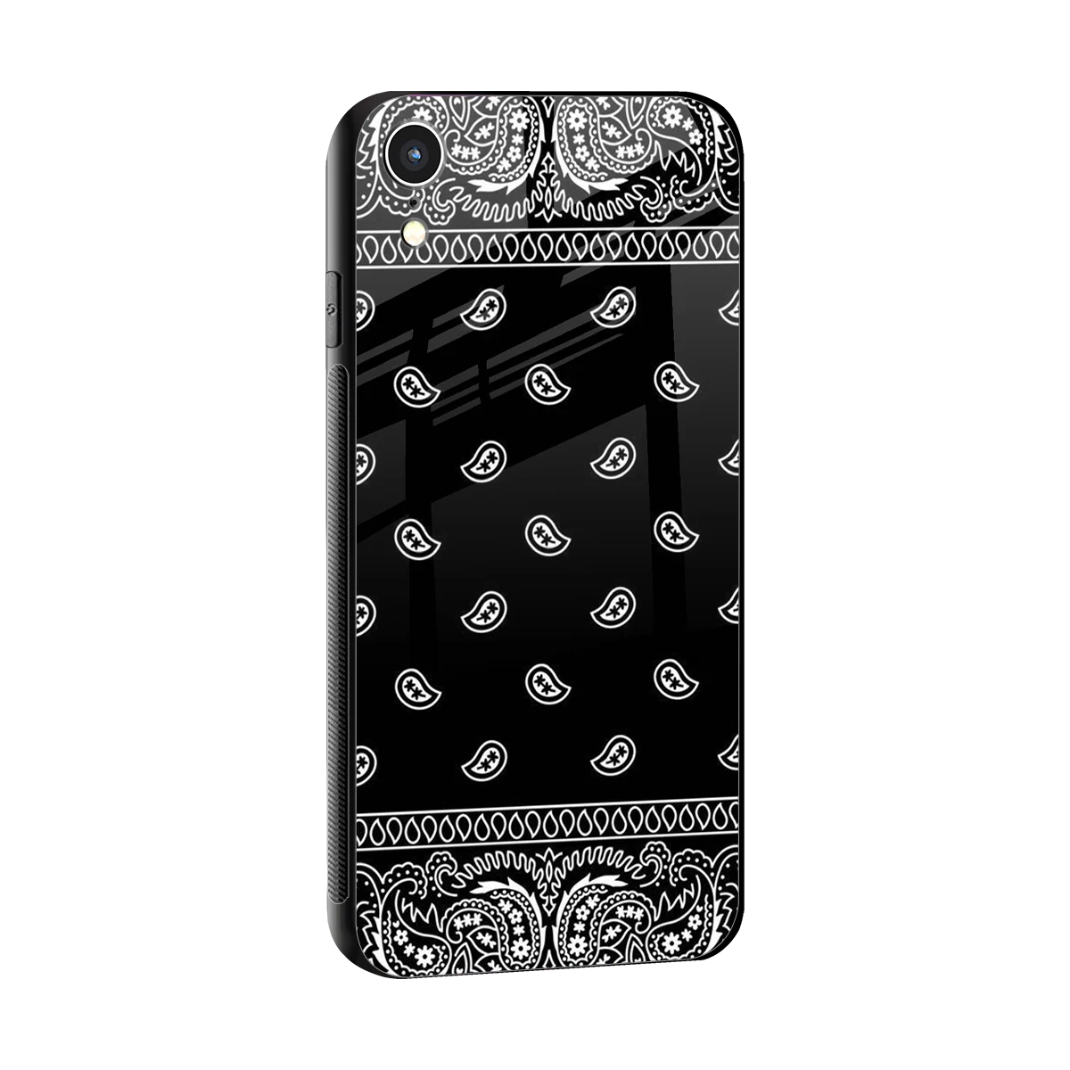 Paisley Black sleek iphone xr cover with tempered glass back and TPU edges