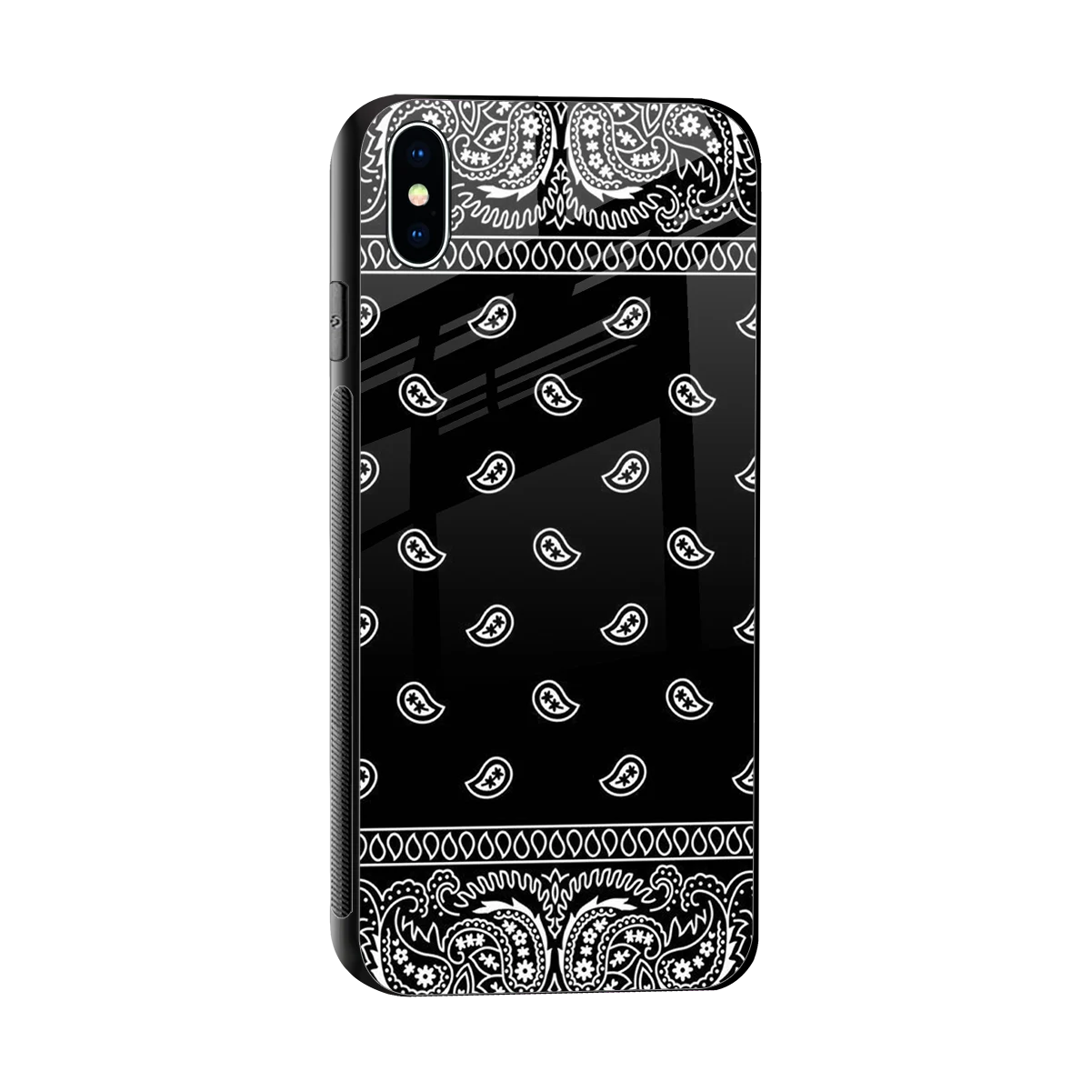 Paisley Black sleek iphone xs max cover with tempered glass back and TPU edges