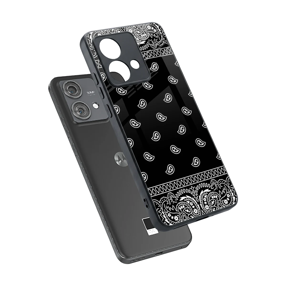Paisley Black sleek motorola edge 40 neo 5g cover with tempered glass back and TPU edges