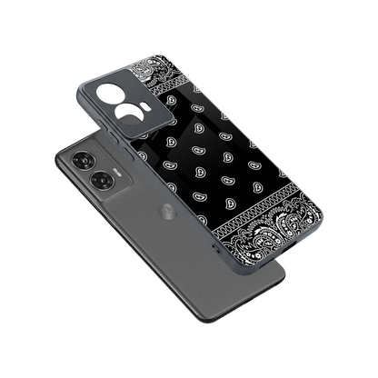 Paisley Black sleek motorola edge 50 fusion cover with tempered glass back and TPU edges